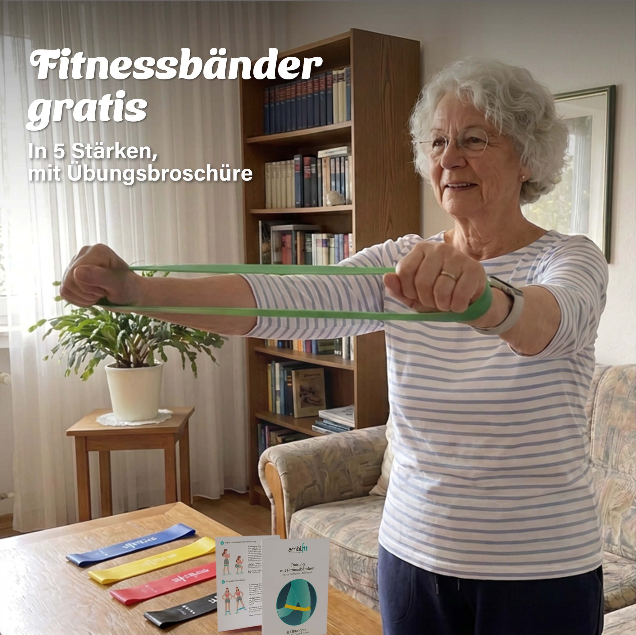 Fitnessbänder in fünf Stärken für erweitertes Ganzkörper-Training mit Übungsbroschüre