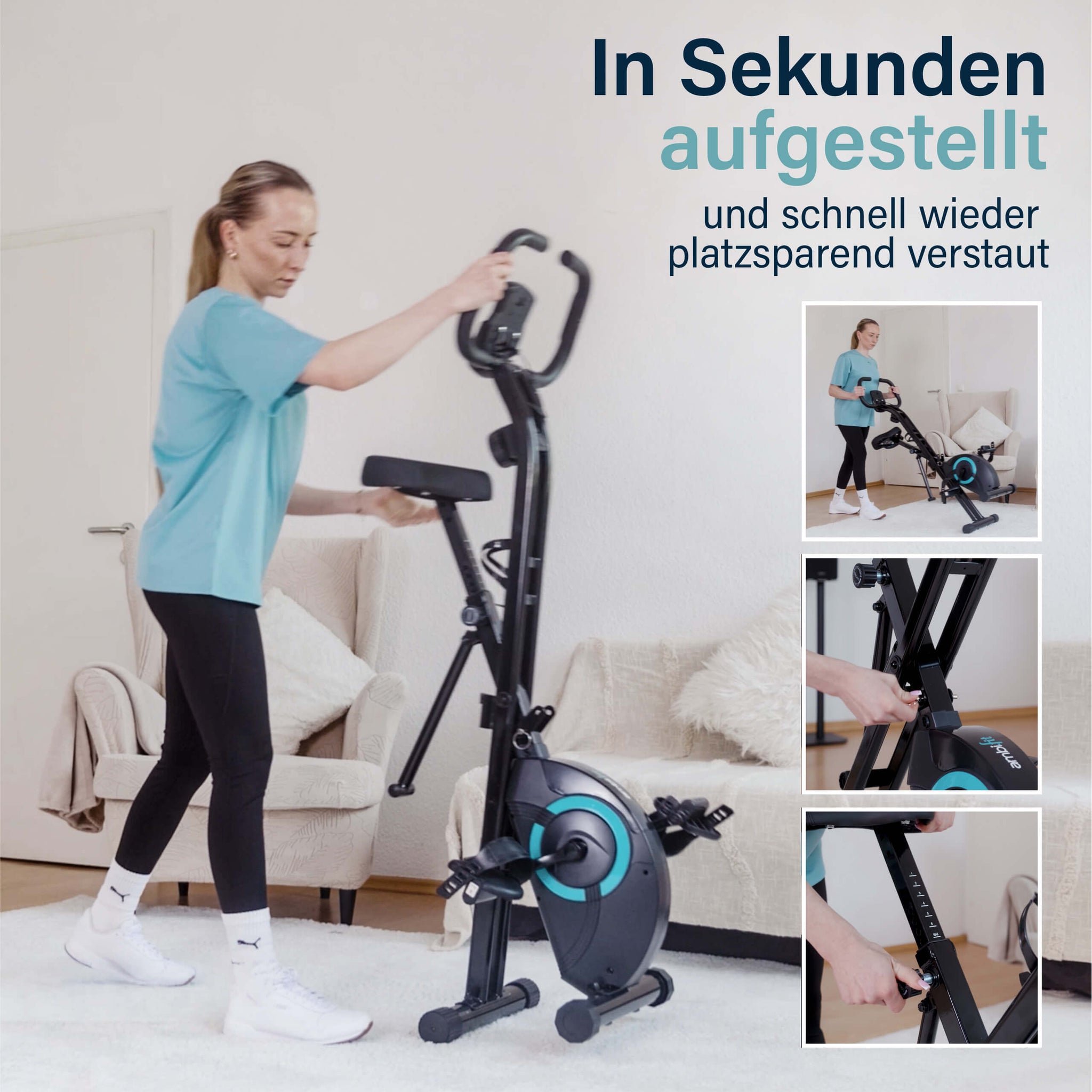 Fahrrad-Heimtrainer klappbar – in Sekunden zusammengeklappt und platzsparend verstaut