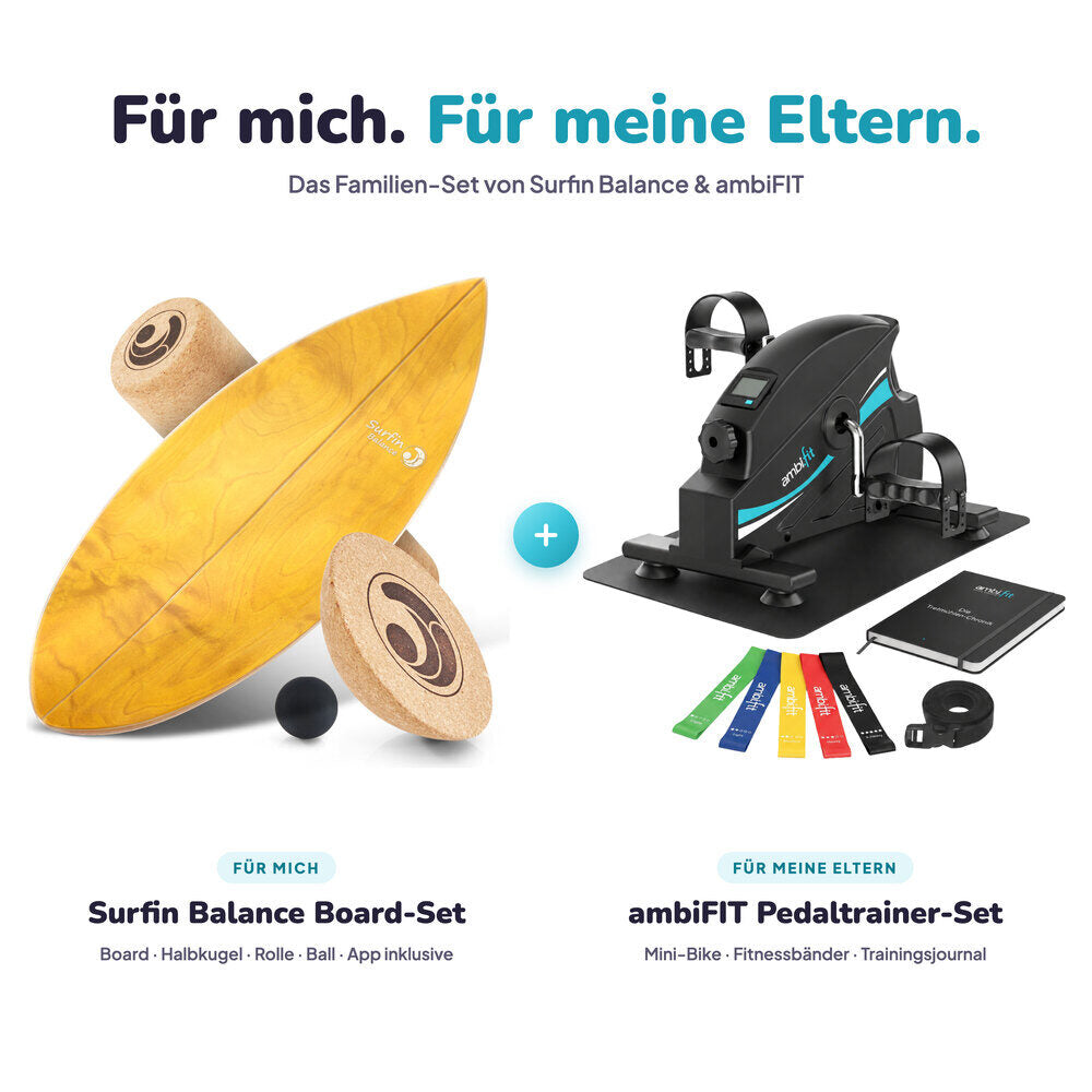 Familien-Set: Surfin Balance Board-Set und ambi.fit Pedaltrainer-Set